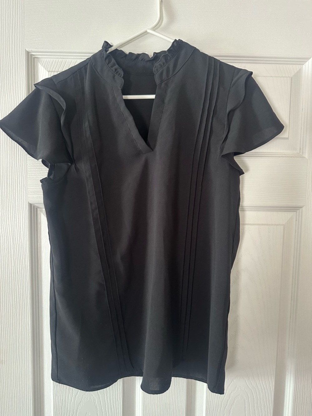 Amazon Black Ruffle Pintuck Flutter Sleeve Blouse